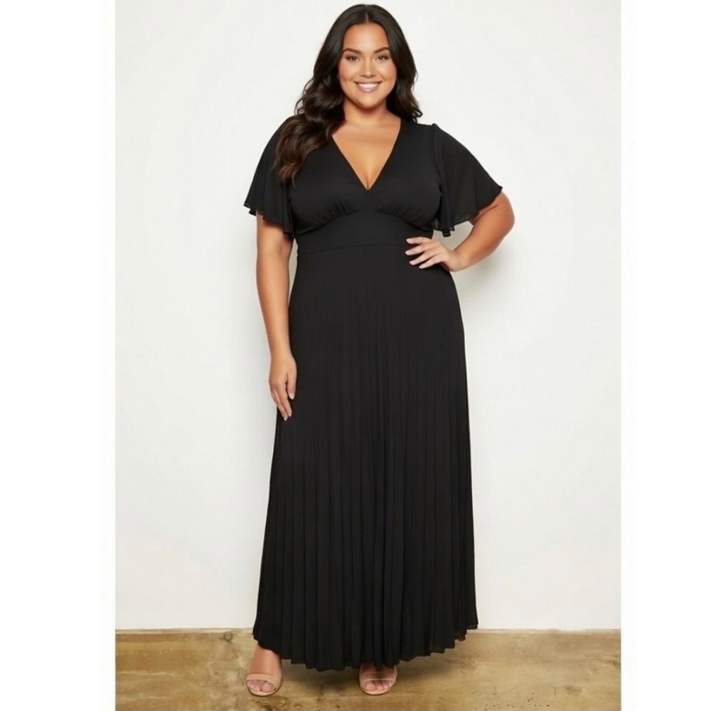 ASOS Curve Womens Flutter sleeve Full Length Black Maxi Dress size 14 Formal
